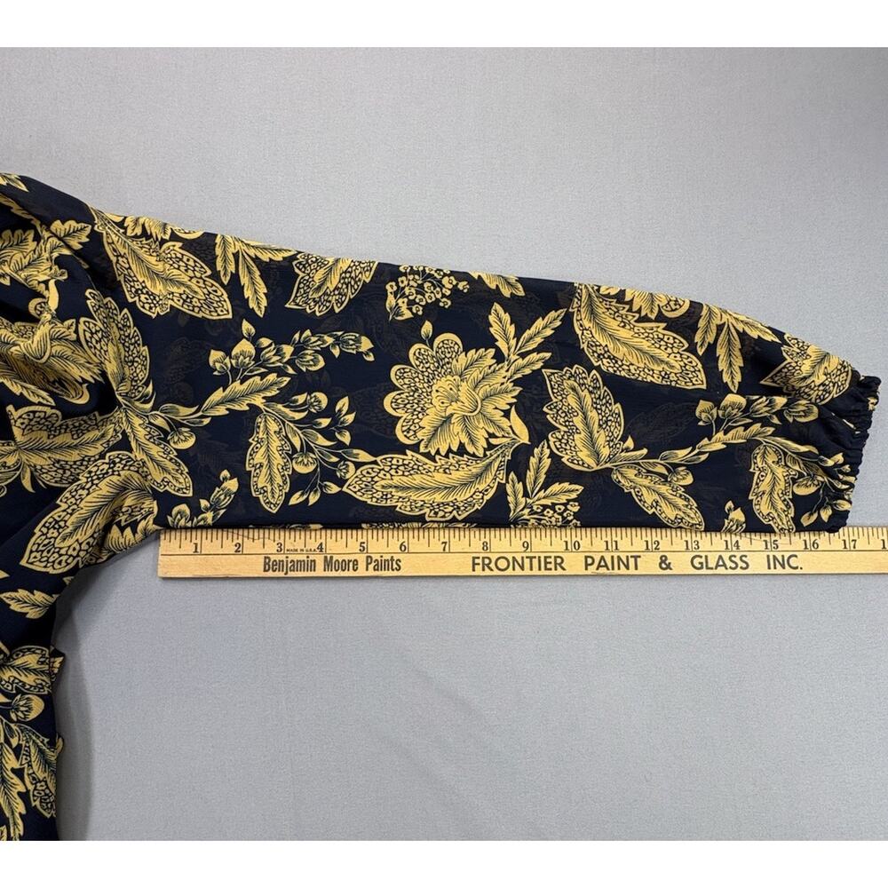 NWT J.Crew Factory Floral Smocked Shirt Blouse Navy Gold Womens Size Med AS357 - Picture 4 of 10